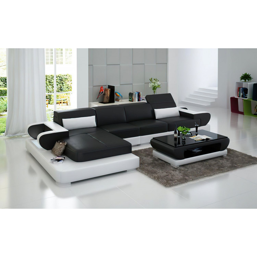 Jubilee Ezrael Small Modern Left Hand Facing Sectional - Black/White, Bonded Leather