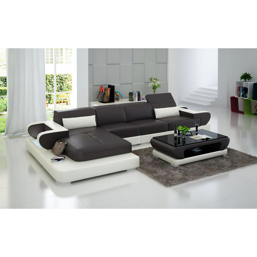 Jubilee Ezrael Small Modern Left Hand Facing Sectional - Dark Brown/White, Bonded Leather