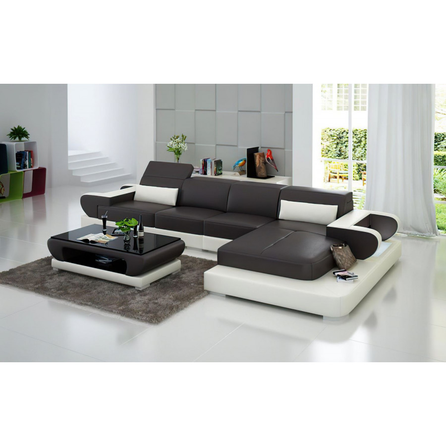 Jubilee Ezrael Small Modern Right Hand Facing Sectional - Dark Brown/White, Bonded Leather