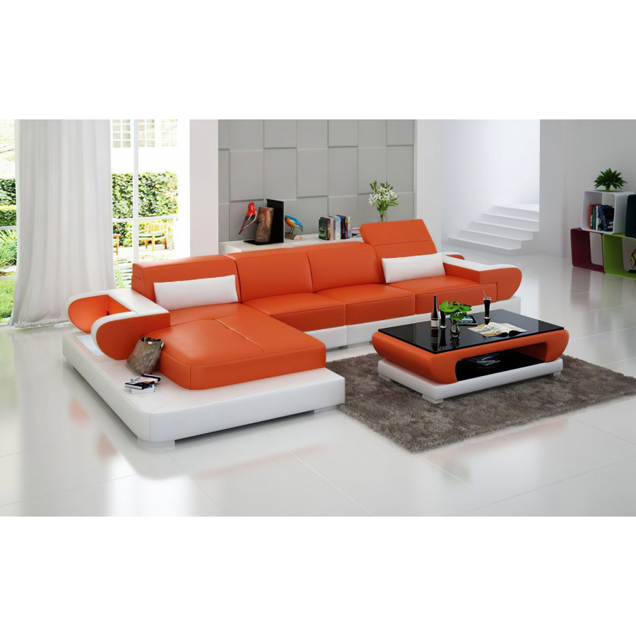 Jubilee Ezrael Small Modern Left Hand Facing Sectional - Orange/White, Bonded Leather