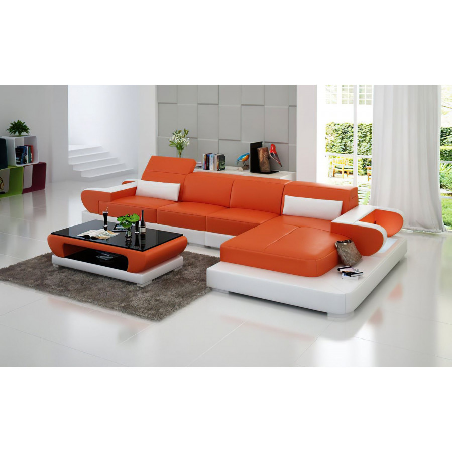 Jubilee Ezrael Small Modern Right Hand Facing Sectional - Orange/White, Bonded Leather