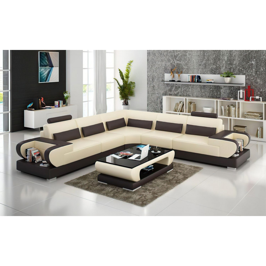 Jubilee Mirak Modern Sectional - Beige/Dark Brown, Bonded Leather