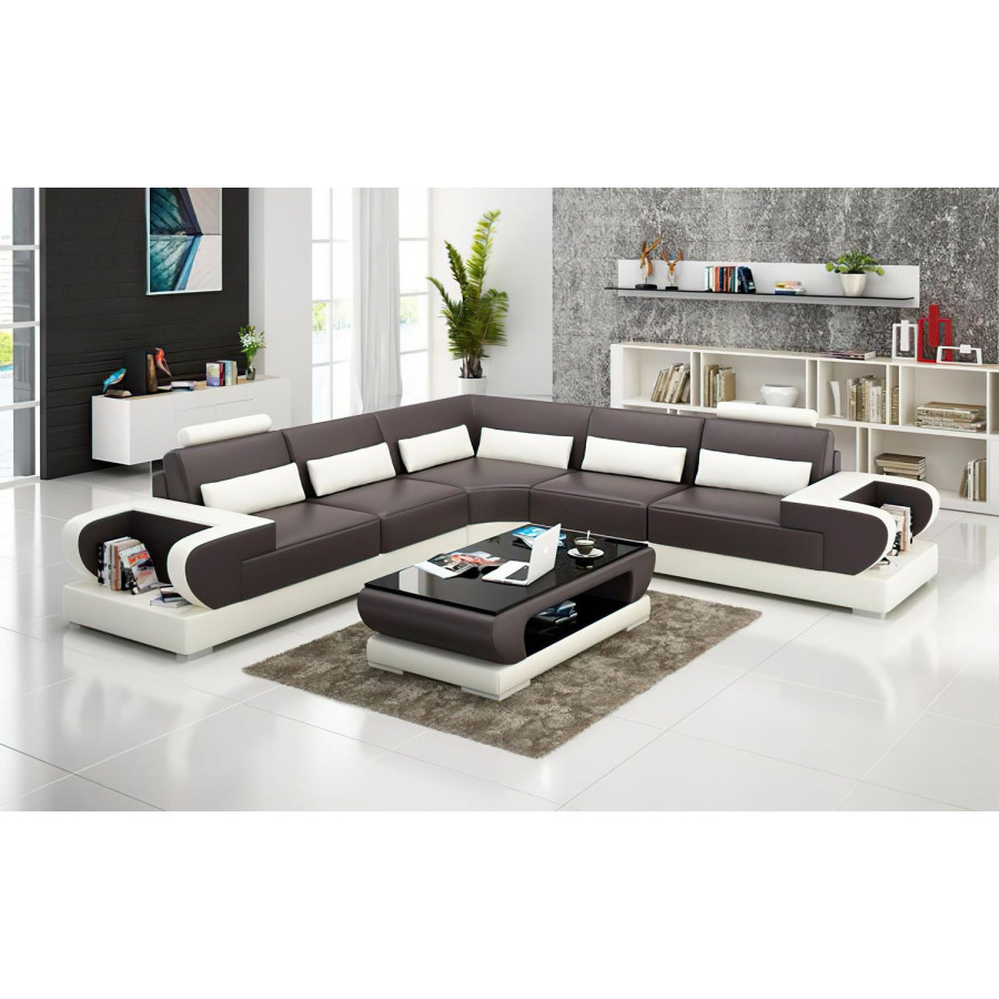 Jubilee Mirak Modern Sectional - Dark Brown/White, Bonded Leather