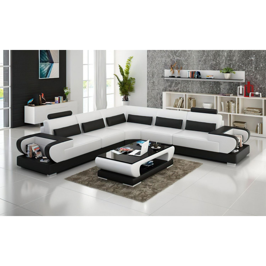 Jubilee Mirak Modern Sectional - White/Black, Bonded Leather