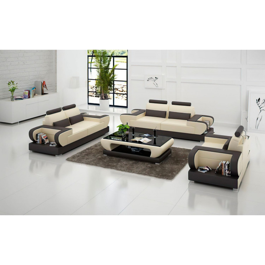 Jubilee Mirak Modern Sofa Set - Beige/Dark Brown, Bonded Leather