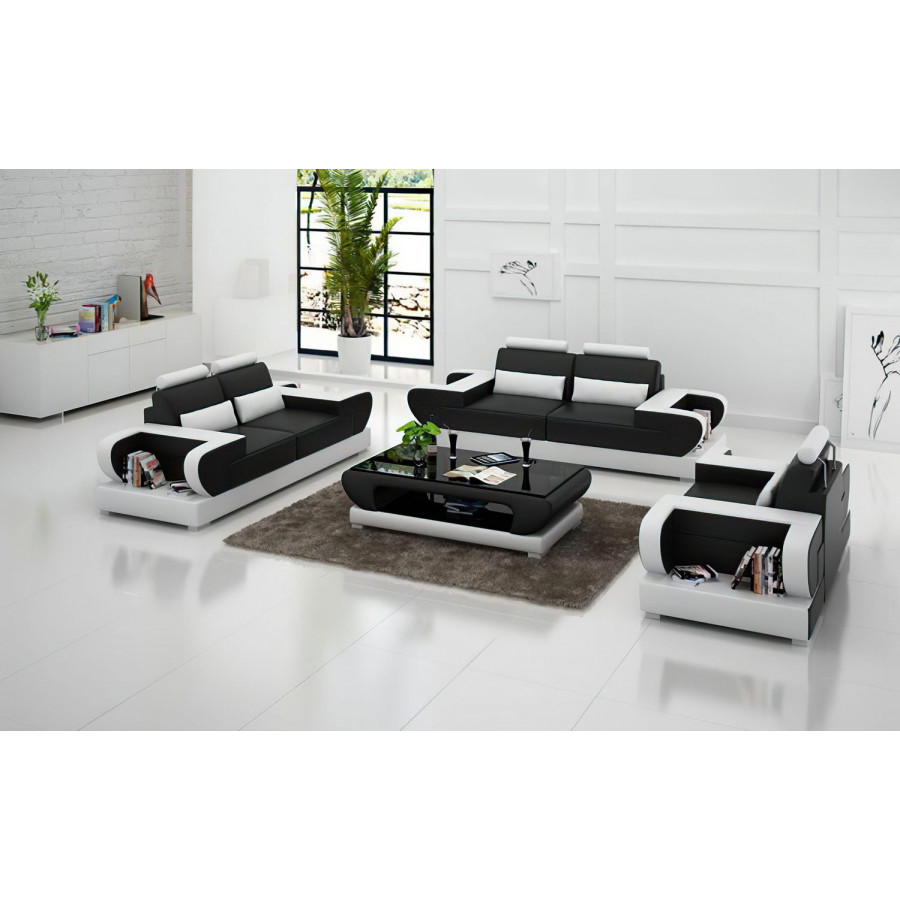 Jubilee Mirak Modern Sofa Set - Black/White, Bonded Leather