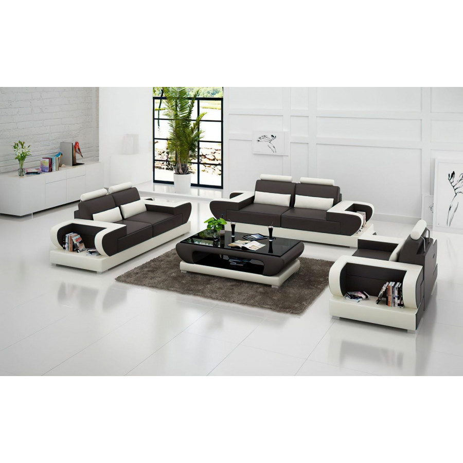 Jubilee Mirak Modern Sofa Set - Dark Brown/White, Bonded Leather