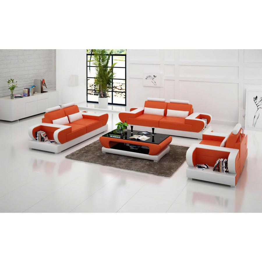 Jubilee Mirak Modern Sofa Set - Orange/White, Bonded Leather