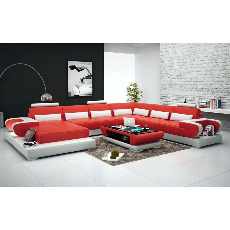 Jubilee Mirak Modern U-Shape Left Hand Facing Sectional - Red/White, Bonded Leather