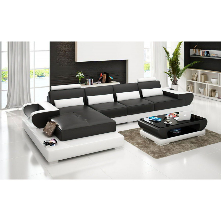 Jubilee Mirak Small Modern Left Hand Facing Sectional - Black/White, Bonded Leather