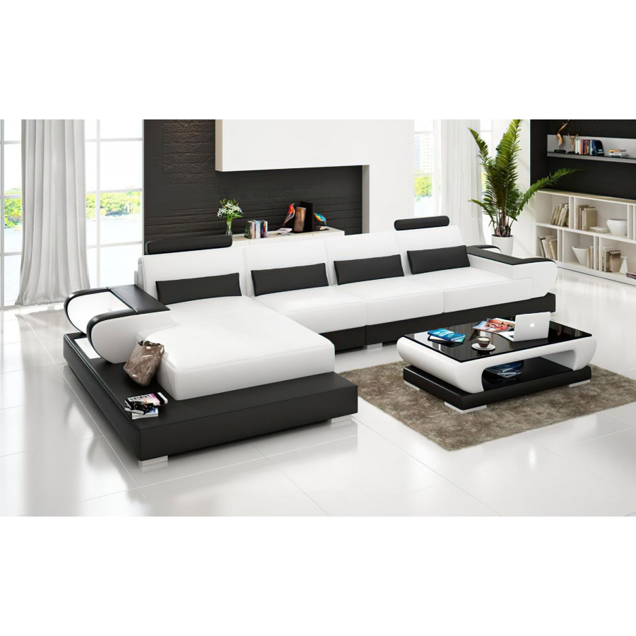 Jubilee Mirak Small Modern Left Hand Facing Sectional - White/Black, Bonded Leather