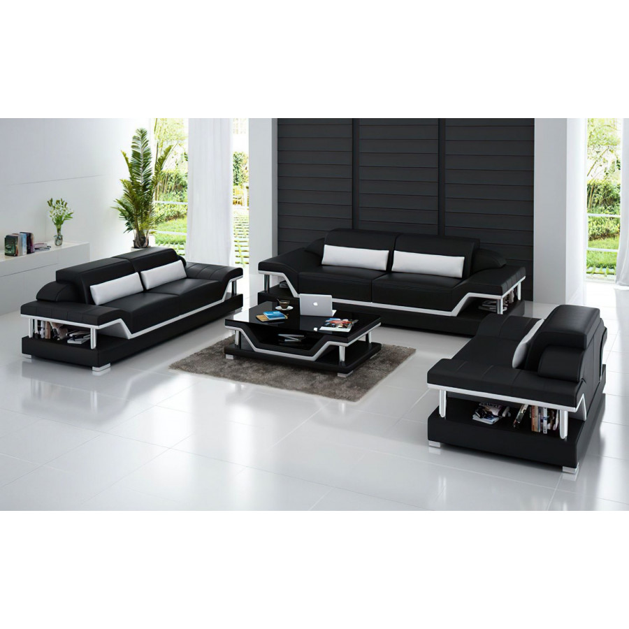 Jubilee Taliya Sofa Set with Adjustable Headrest - Black/White, Bonded Leather