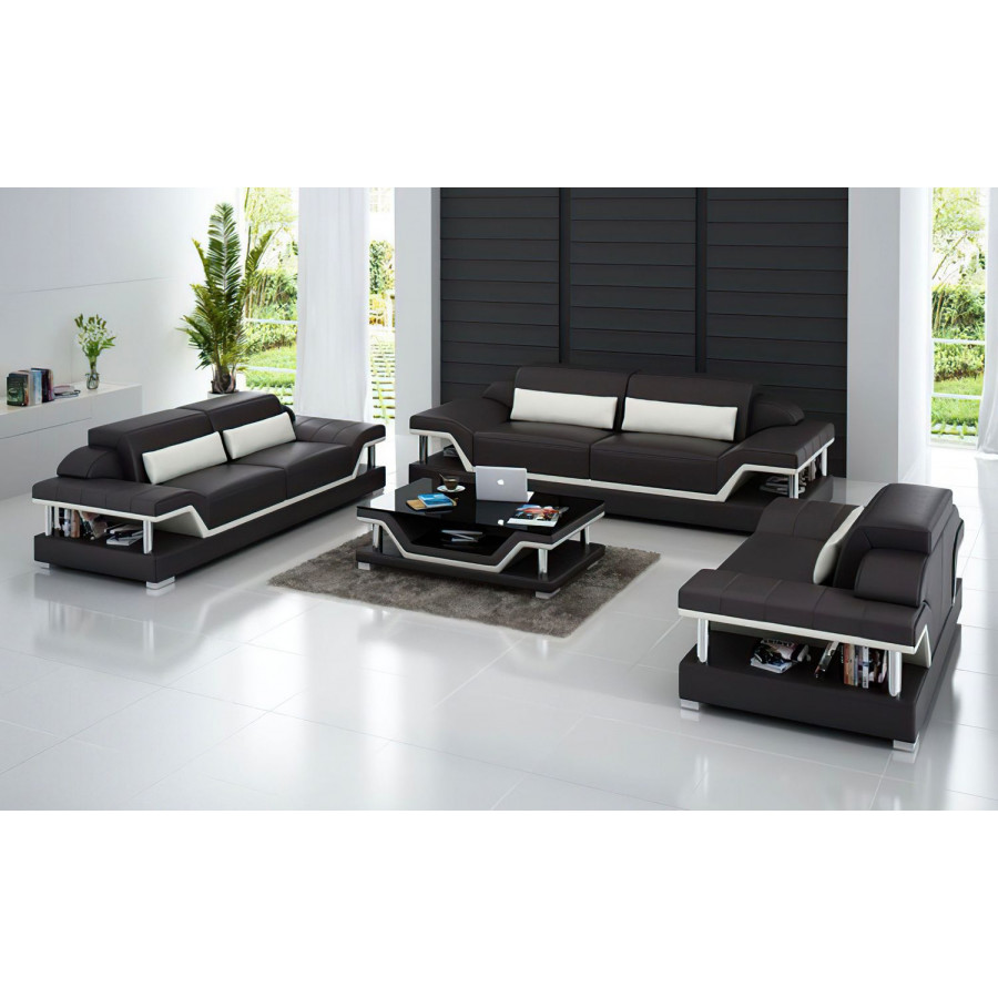 Jubilee Taliya Sofa Set with Adjustable Headrest - Dark Brown/White, Bonded Leather
