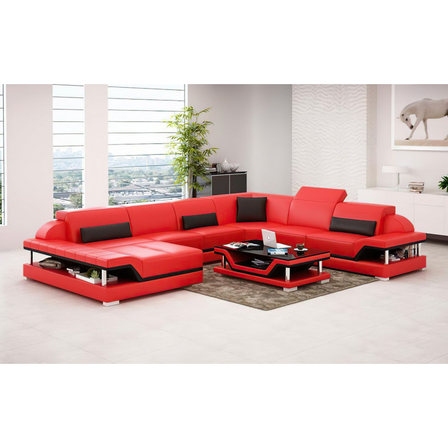 Jubilee Taliya Modern U-Shape Left Hand Facing Sectional - Red/Black, Bonded Leather