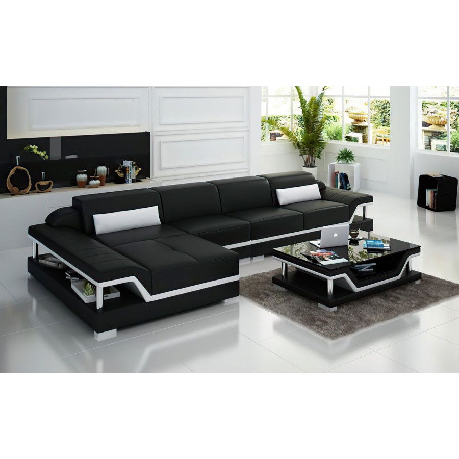 Jubilee Taliya Small Modern Left Hand Facing Sectional - Black/White, Bonded Leather