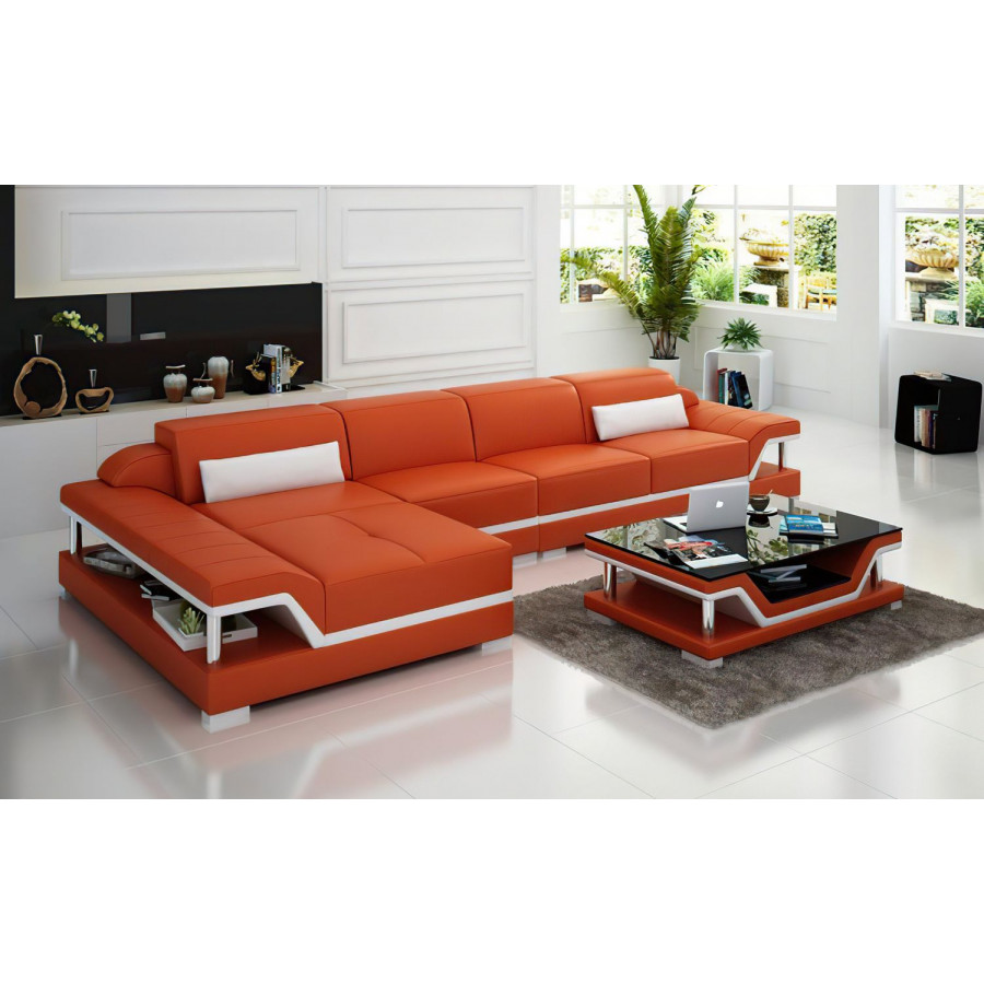 Jubilee Taliya Small Modern Left Hand Facing Sectional - Orange/White, Bonded Leather