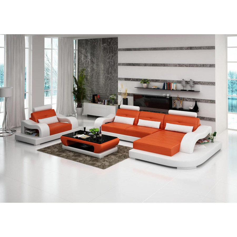 Jubilee Nebula Mini Modern Right Hand Facing Sectional with Chaise - Orange/Black, Bonded Leather