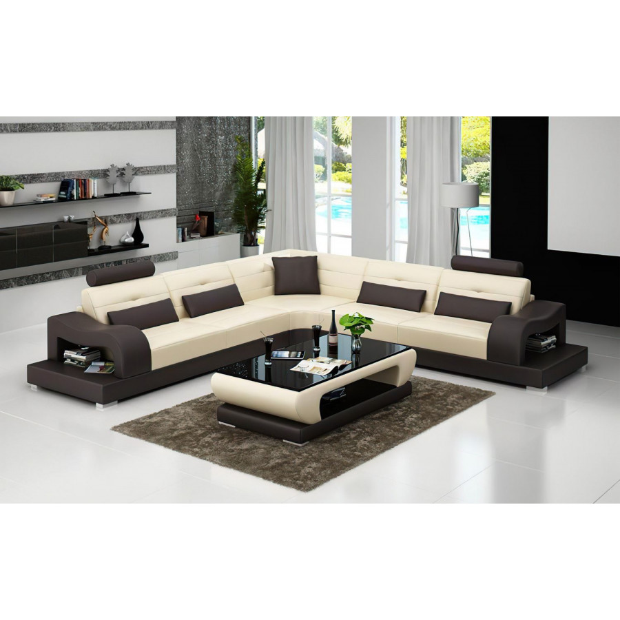 Jubilee Nebula Modern Sectional - Beige/Dark Brown, Bonded Leather