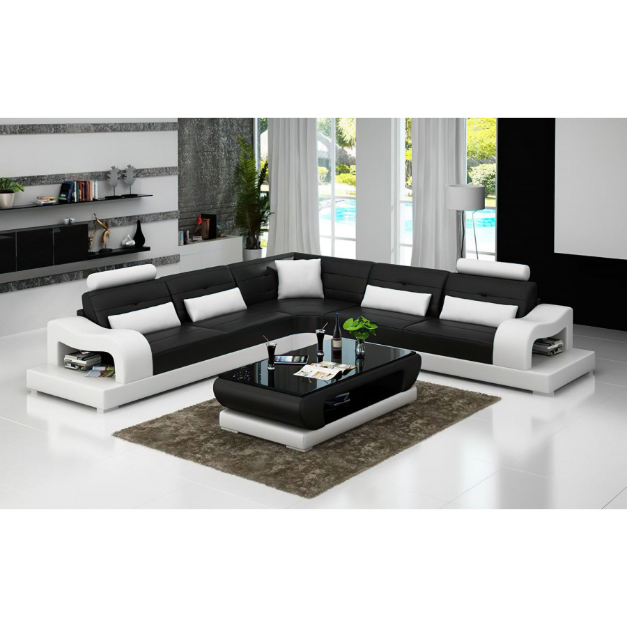 Jubilee Nebula Modern Sectional - Black/White, Bonded Leather