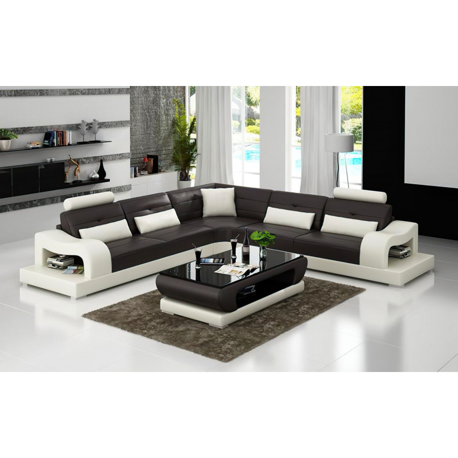 Jubilee Nebula Modern Sectional - Dark Brown/White, Bonded Leather