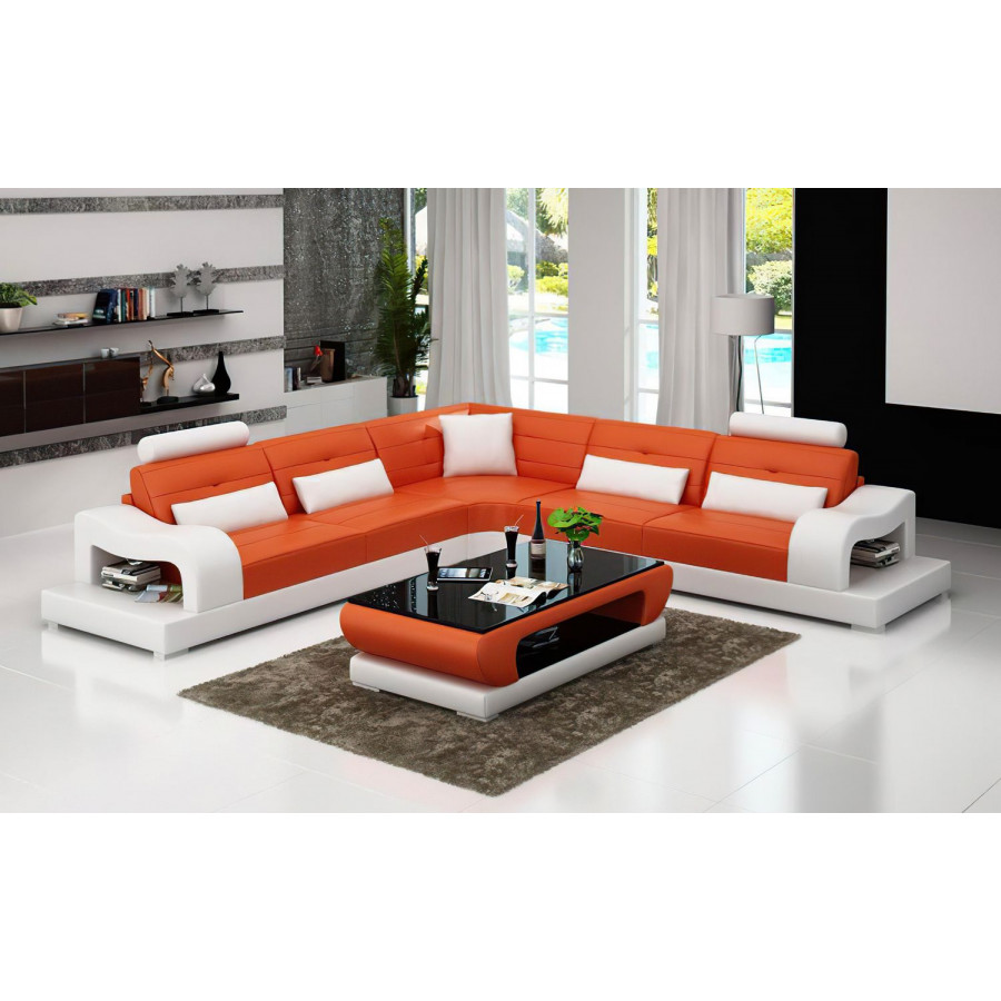 Jubilee Nebula Modern Sectional - Orange/White, Bonded Leather