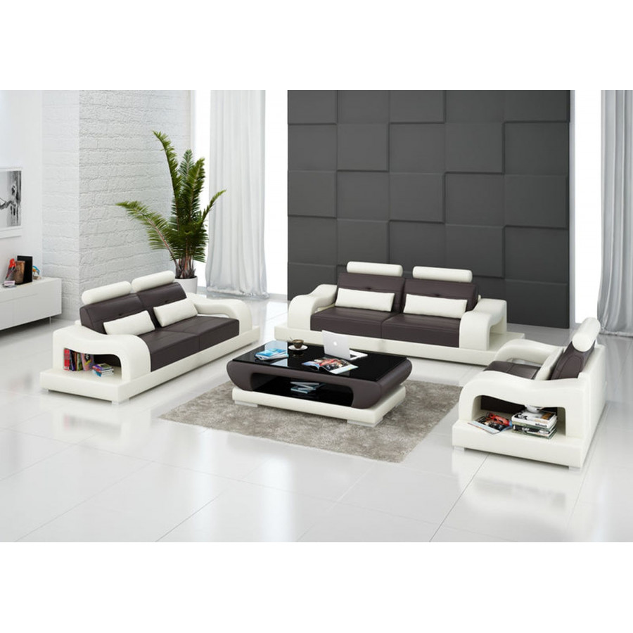 Jubilee Nebula Modern Sofa Set - Dark Brown/White, Bonded Leather
