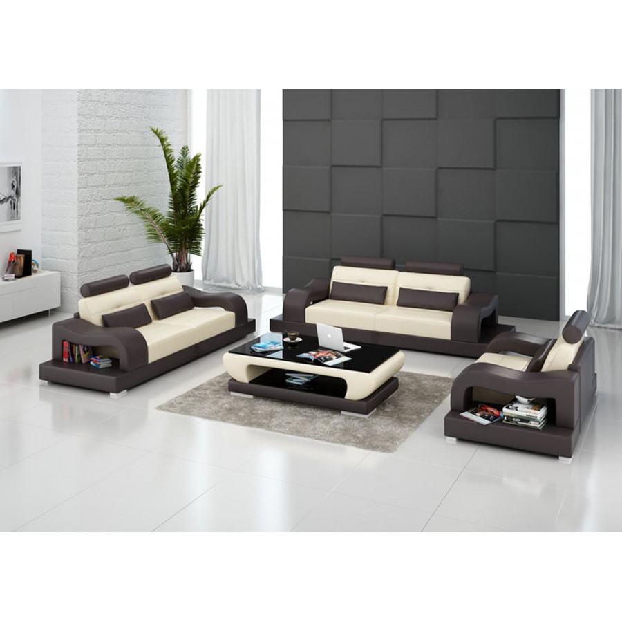 Jubilee Nebula Modern Sofa Set - Beige/Dark Brown, Bonded Leather