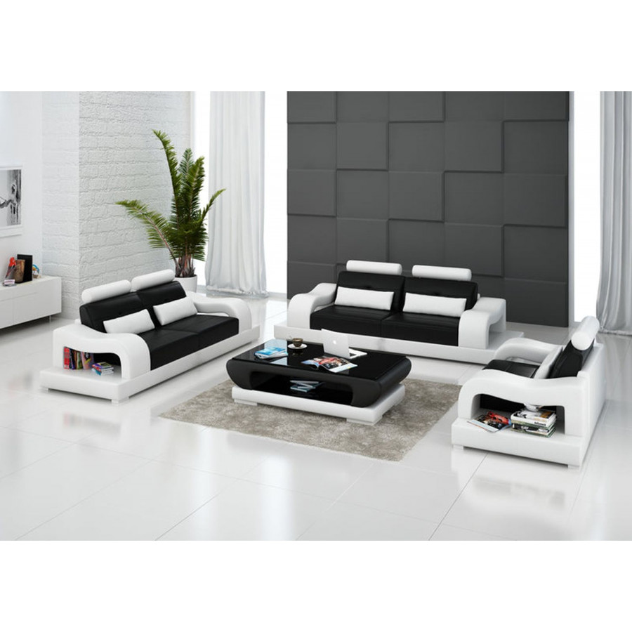 Jubilee Nebula Modern Sofa Set - Black/White, Bonded Leather