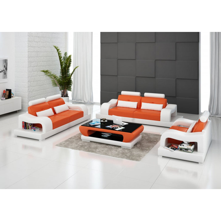 Jubilee Nebula Modern Sofa Set - Orange/White, Bonded Leather