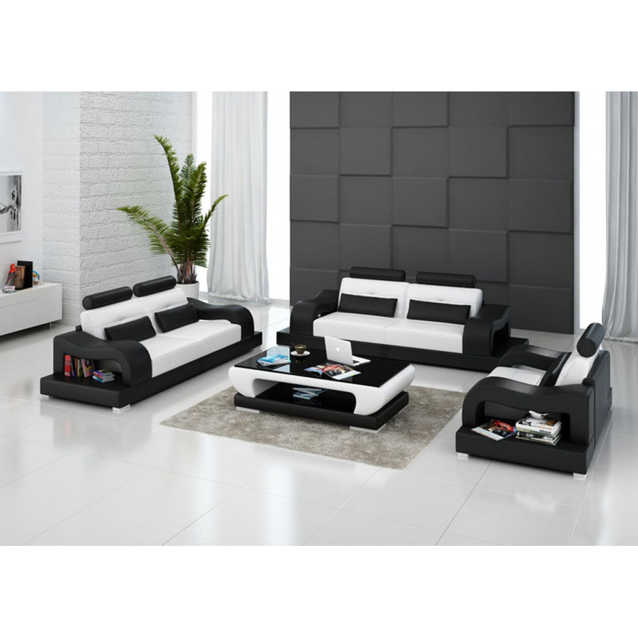 Jubilee Nebula Modern Sofa Set - White/Black, Bonded Leather