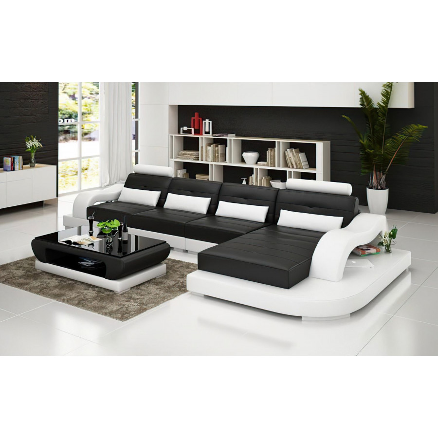 Jubilee Nebula Small Modern Right Hand Facing Sectional - Black/White, Bonded Leather