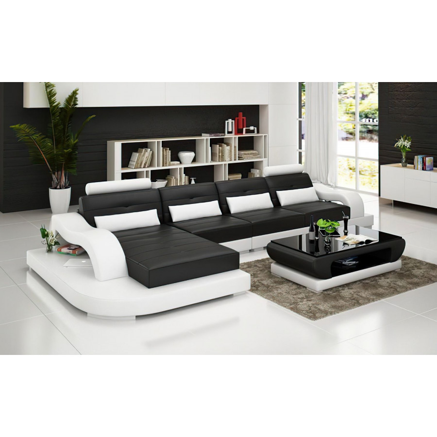 Jubilee Nebula Small Modern Left Hand Facing Sectional - Black/White, Top Grain Italian Leather