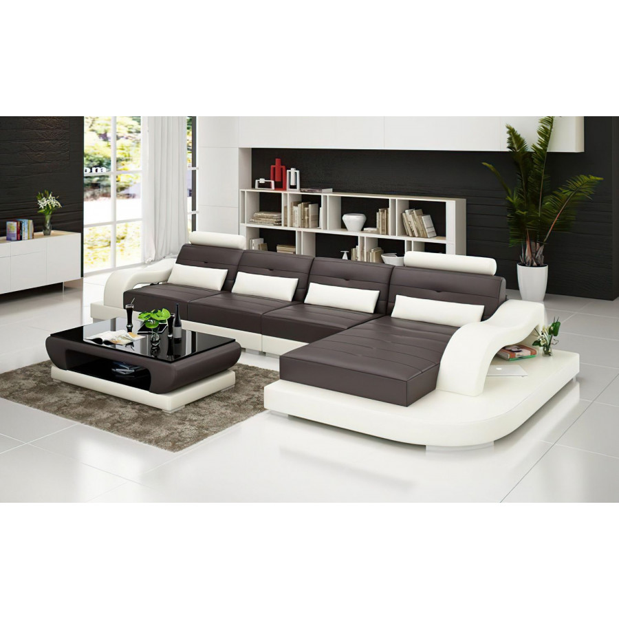 Jubilee Nebula Small Modern Right Hand Facing Sectional - Dark Brown/White, Bonded Leather