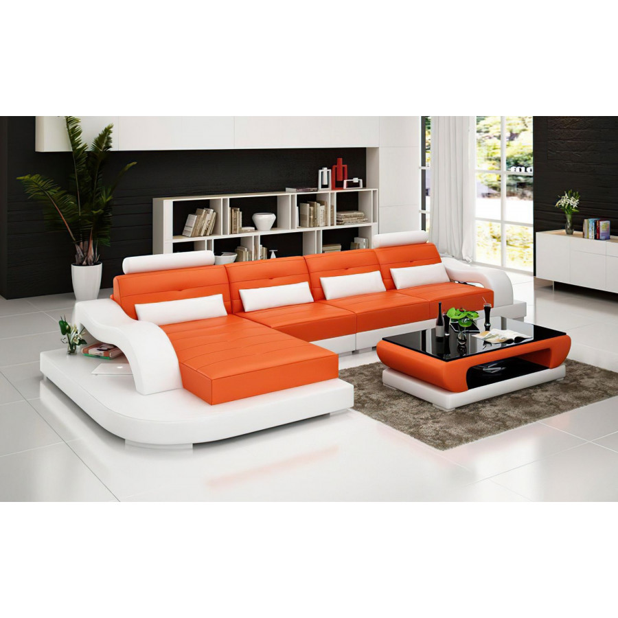 Jubilee Nebula Small Modern Left Hand Facing Sectional - Orange/White, Bonded Leather