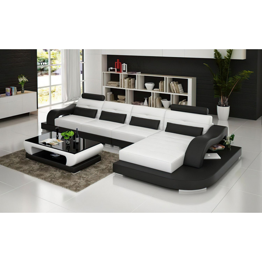 Jubilee Nebula Small Modern Right Hand Facing Sectional - White/Black, Bonded Leather