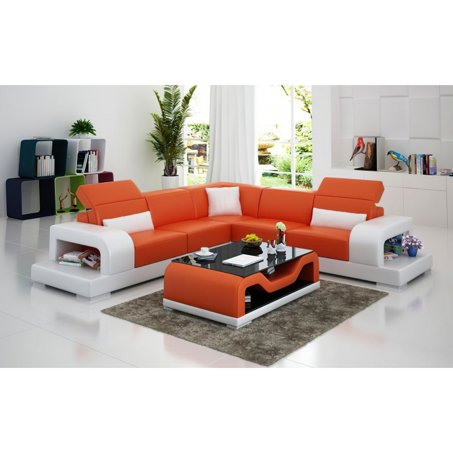 Jubilee Gara Modern Sectional - Orange/White, Bonded Leather
