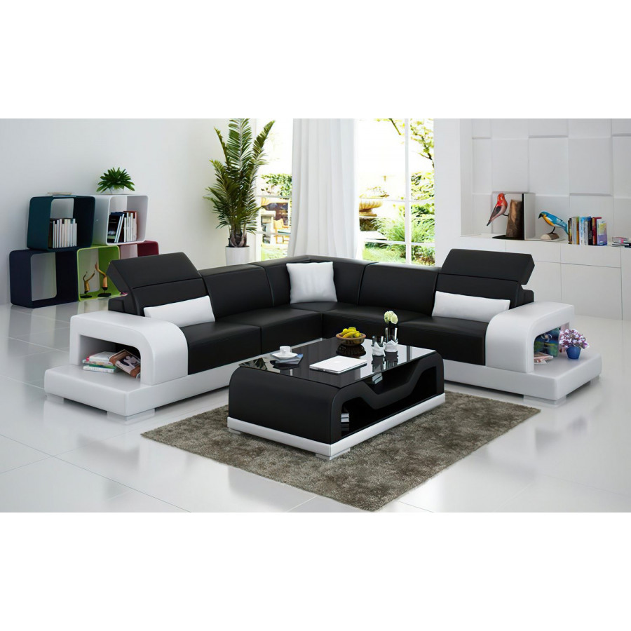 Jubilee Gara Modern Sectional - Black/White, Bonded Leather