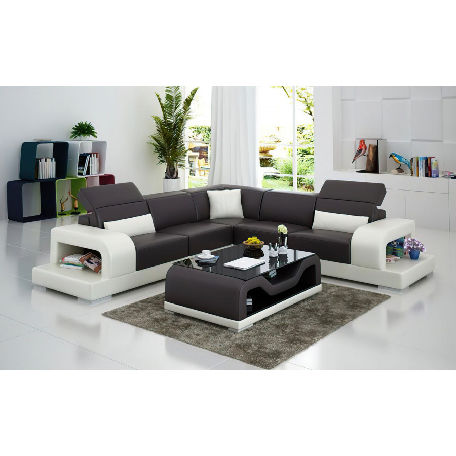 Jubilee Gara Modern Sectional - Dark Brown/White, Bonded Leather