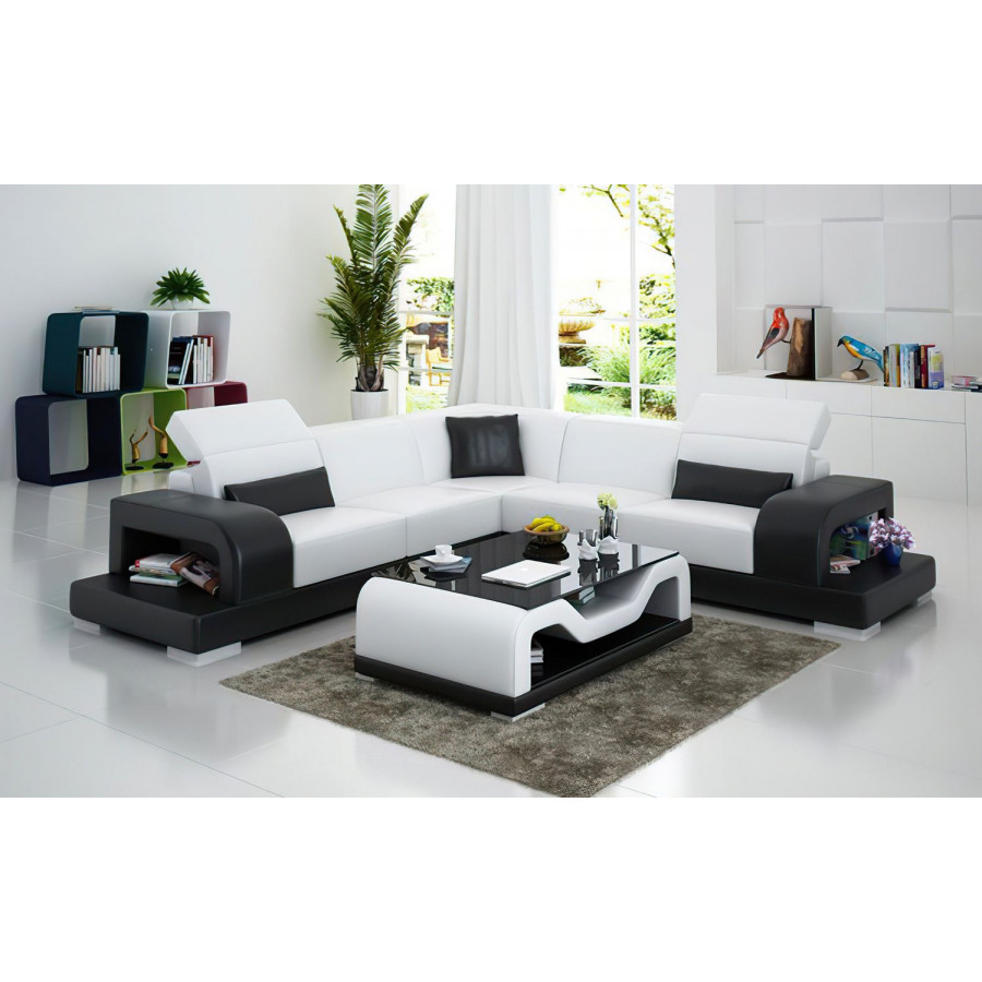 Jubilee Gara Modern Sectional - White/Black, Bonded Leather