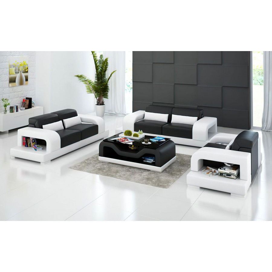 Jubilee Gara Modern Sofa Set - Black/White, Bonded Leather