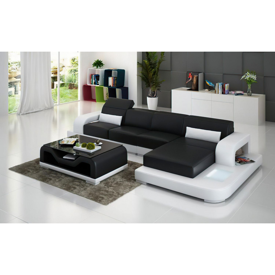 Jubilee Gara Small Modern Right Hand Facing Sectional - Black/White, Bonded Leather