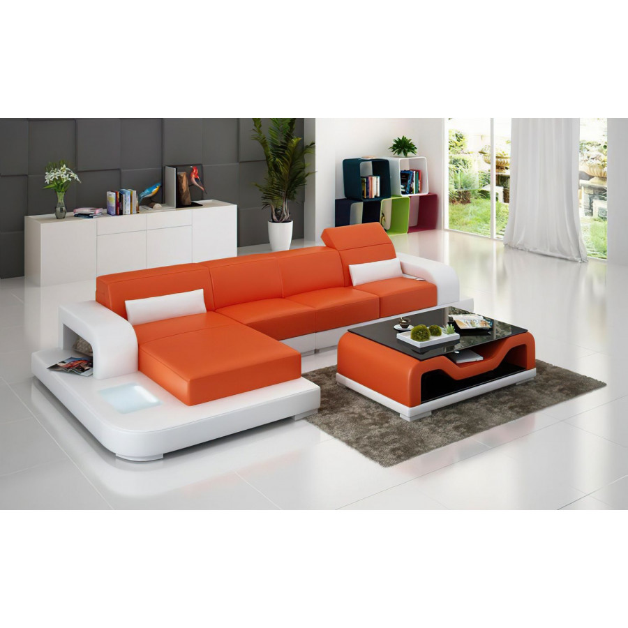 Jubilee Gara Small Modern Left Hand Facing Sectional - Orange/White, Bonded Leather