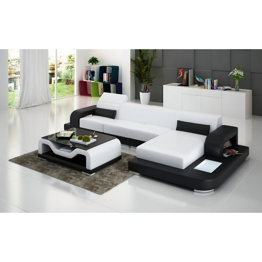 Jubilee Gara Small Modern Right Hand Facing Sectional - White/Black, Bonded Leather
