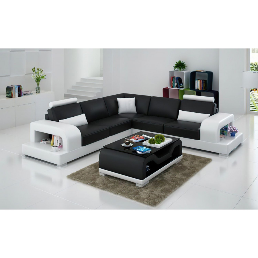 Jubilee Tara Modern Sectional - Black/White, Bonded Leather