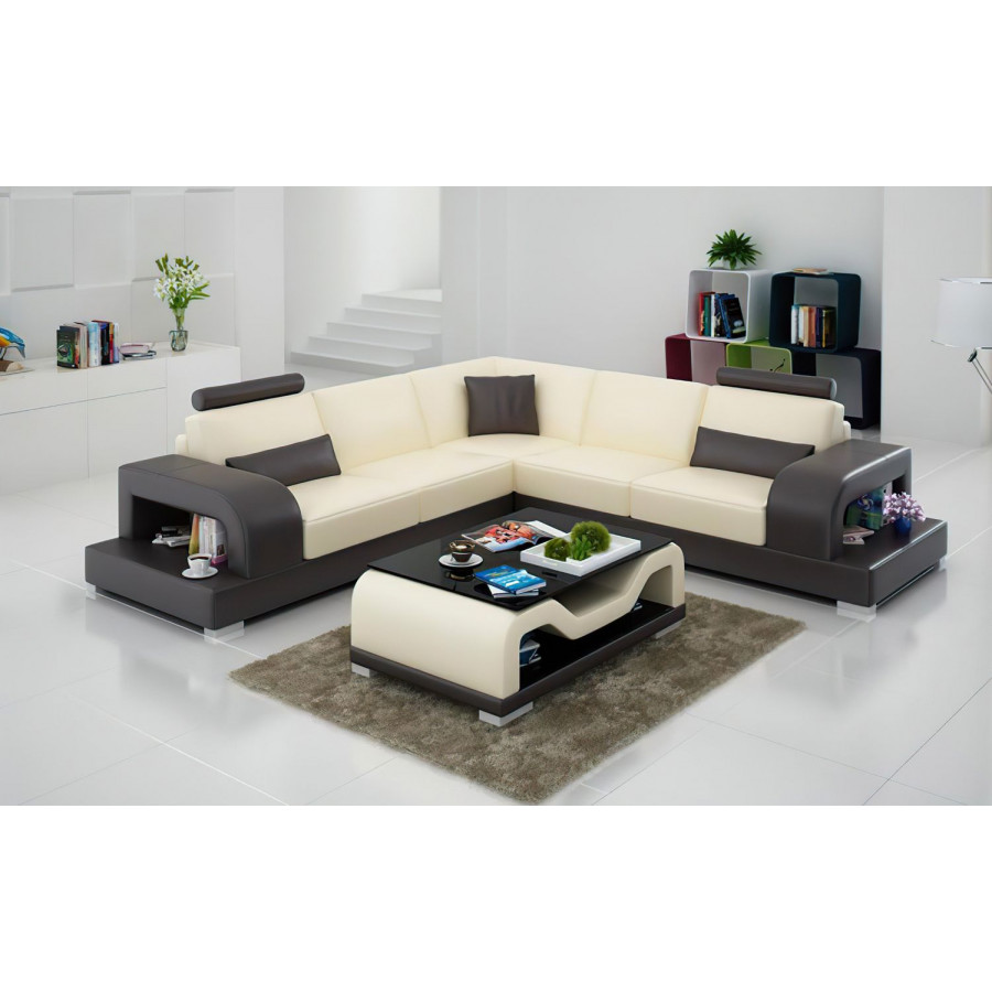 Jubilee Tara Modern Sectional - Beige/Dark Brown, Bonded Leather