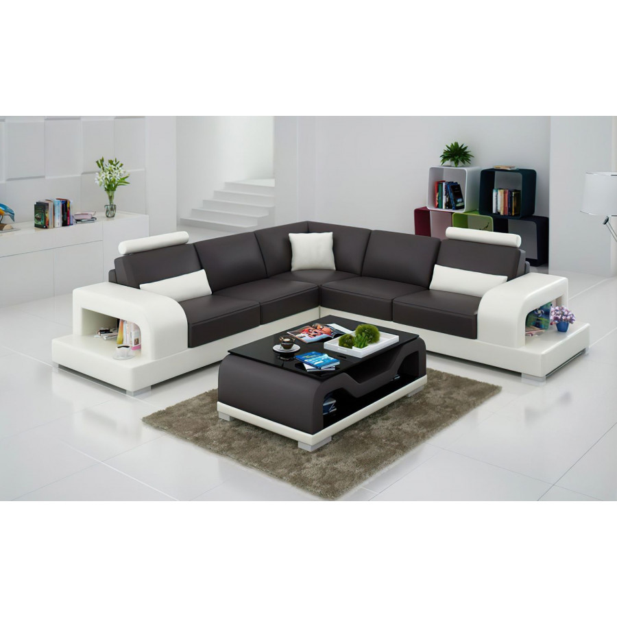 Jubilee Tara Modern Sectional - Dark Brown/White, Bonded Leather