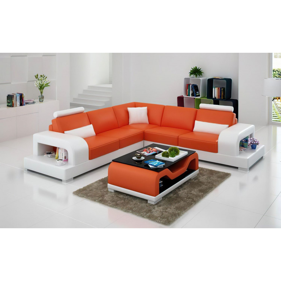 Jubilee Tara Modern Sectional - Orange/White, Bonded Leather