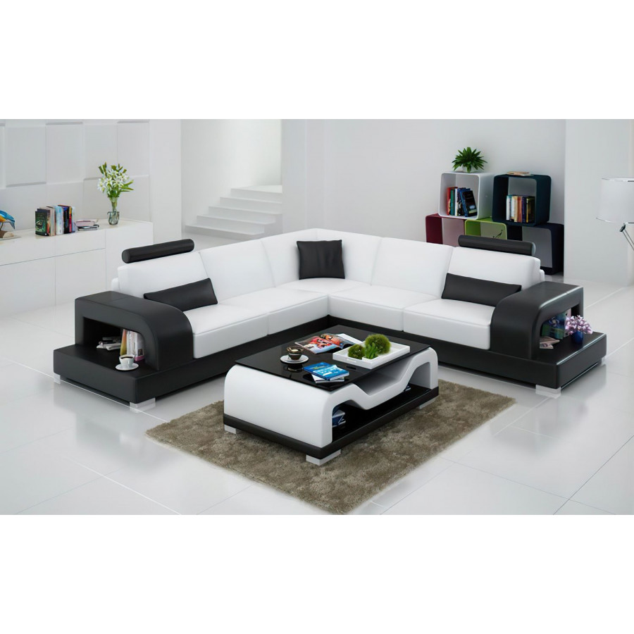 Jubilee Tara Modern Sectional - White/Black, Bonded Leather