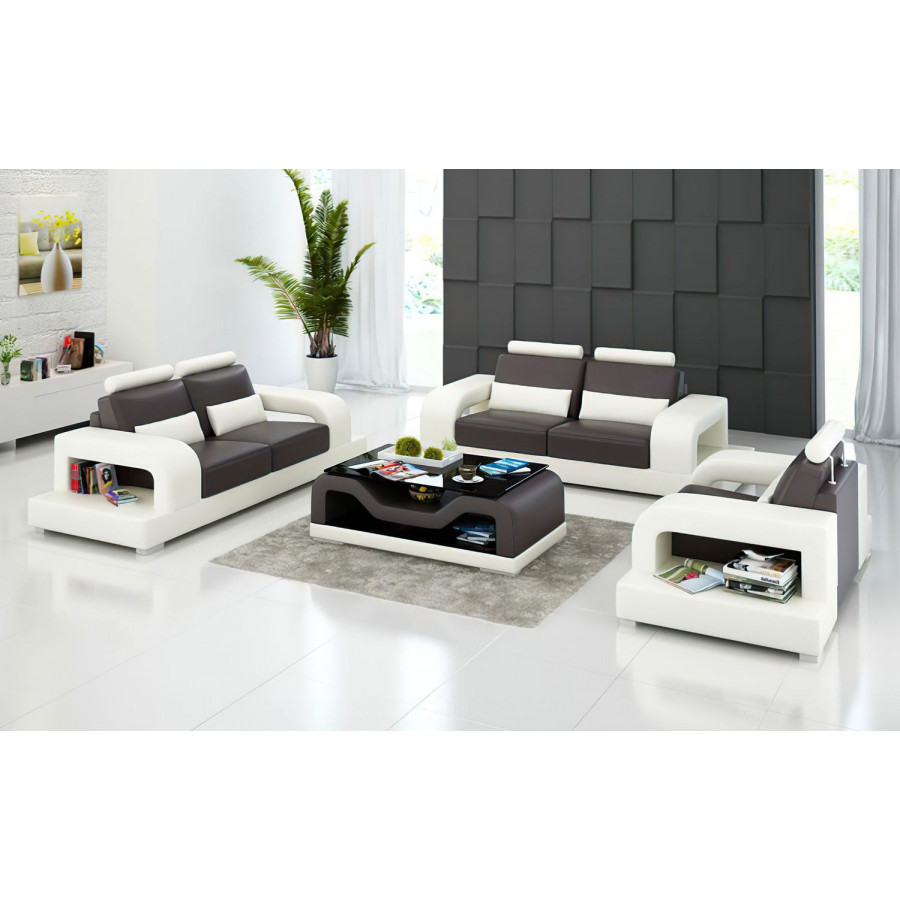 Jubilee Tara Modern Sofa Set - Dark Brown/White, Bonded Leather