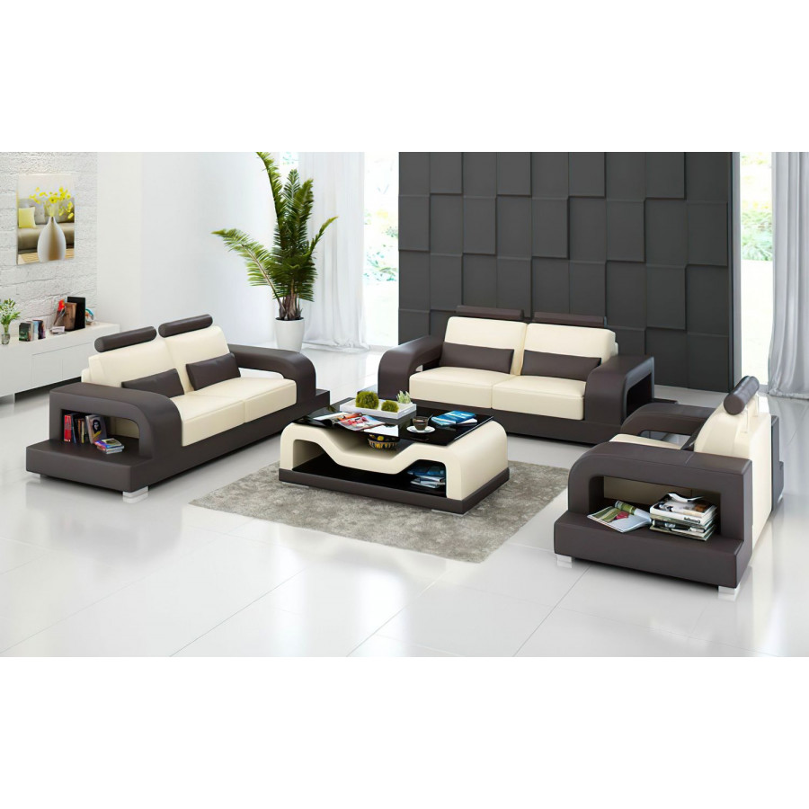 Jubilee Tara Modern Sofa Set - Beige/Dark Brown, Bonded Leather